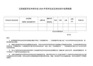 云南省医学会专科分会2024年学术会议及培训班计划填报表.docx