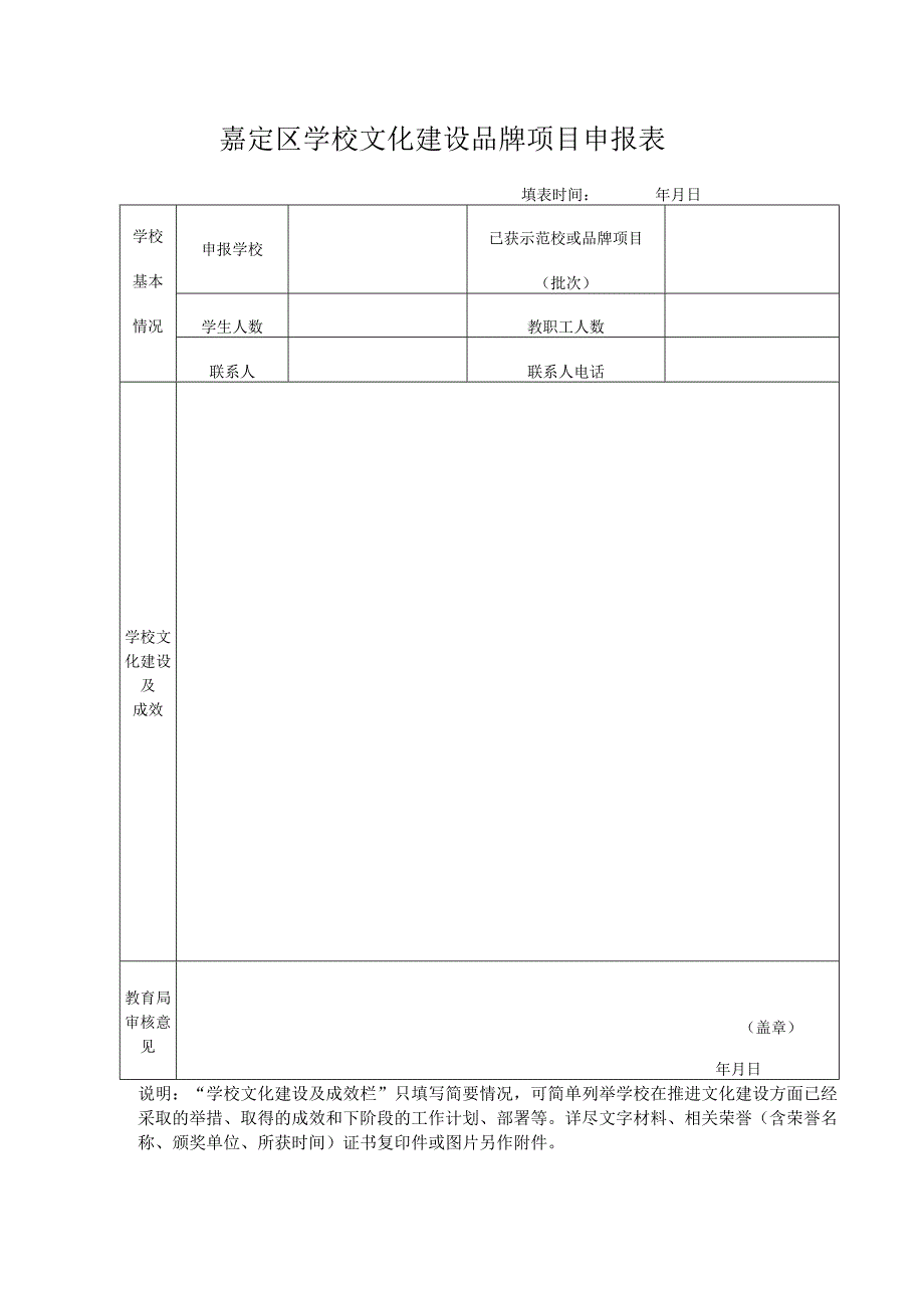 嘉定区学校文化建设品牌项目申报表.docx_第1页