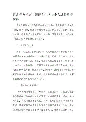 县政府办巡察专题民主生活会个人对照检查材料.docx