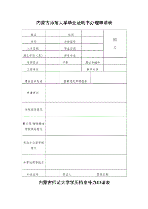 内蒙古师范大学毕业证明书办理申请表.docx