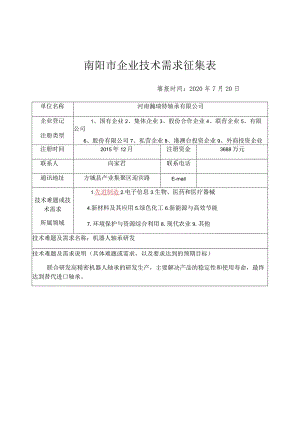 南阳市企业技术需求征集表.docx