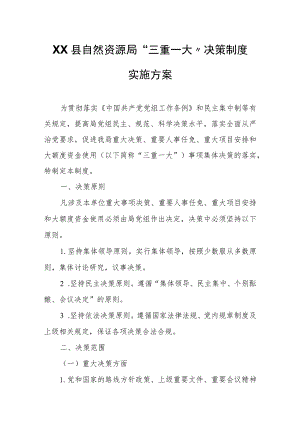XX县自然资源局“三重一大”决策制度实施方案.docx