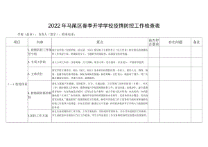 2022年马尾区春季开学学校疫情防控工作检查表.docx