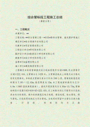 综合管标段工程施工总结（最新分享）.docx