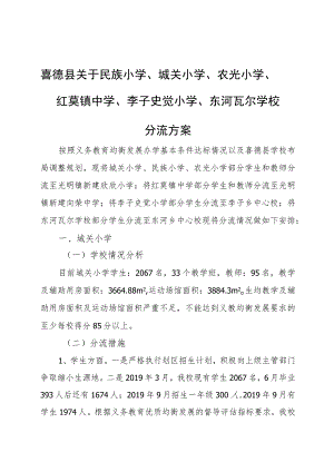 喜德县关于民族小学、城关小学、农光小学、红莫镇中学、李子史觉小学、东河瓦尔学校分流方案2019.6.25.docx