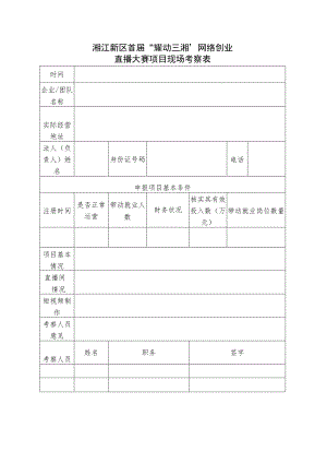 湘江新区首届“耀动三湘”网络创业直播大赛项目现场考察表.docx