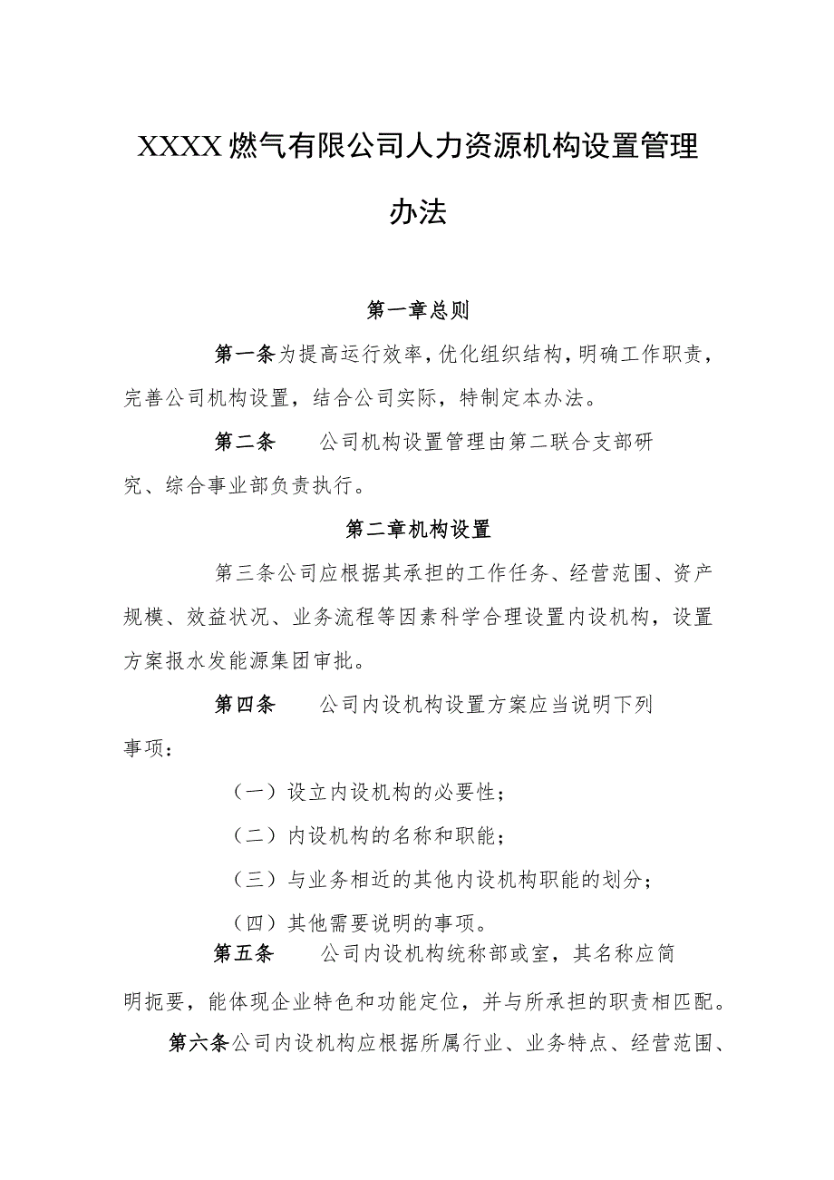 燃气有限公司人力资源机构设置管理办法.docx_第1页
