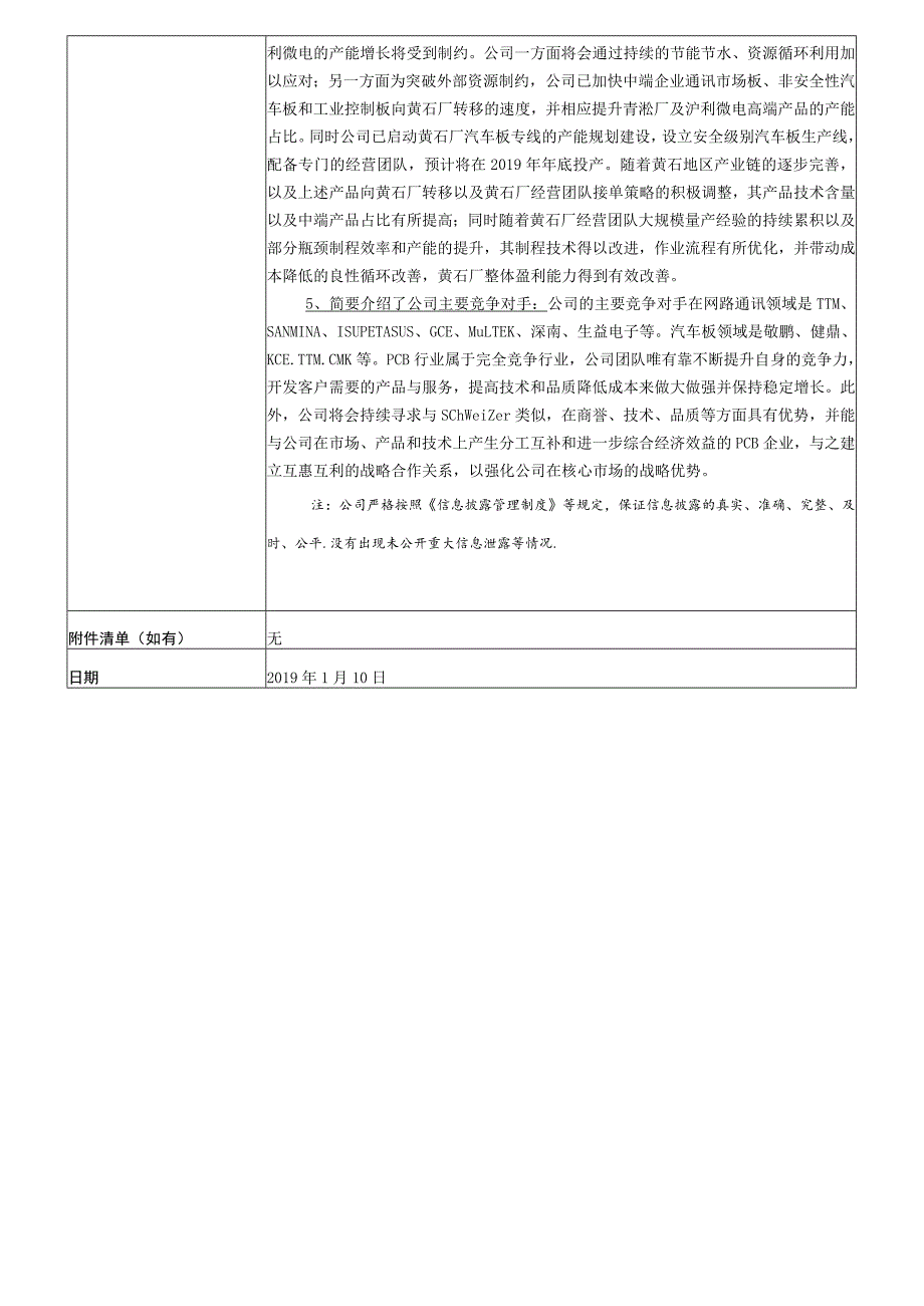 证券代码463证券简称沪电股份沪士电子股份有限公司2019年1月10日投资者关系活动记录表.docx_第3页
