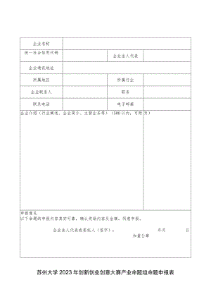 苏州大学2023年创新创业创意大赛产业命题组命题申报表.docx