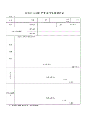 云南师范大学研究生免修课程申请审批表.docx