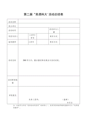 第二届“美遇科大”活动总结表.docx