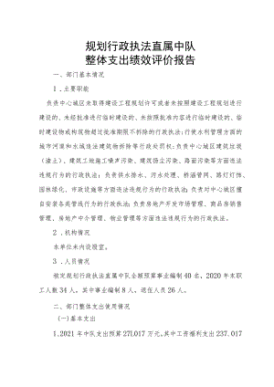 规划行政执法直属中队整体支出绩效评价报告.docx