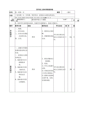 四年级上册小学体育教案表格.docx