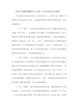 纪检干部教育整顿学习心得（分行纪委书记适用）.docx