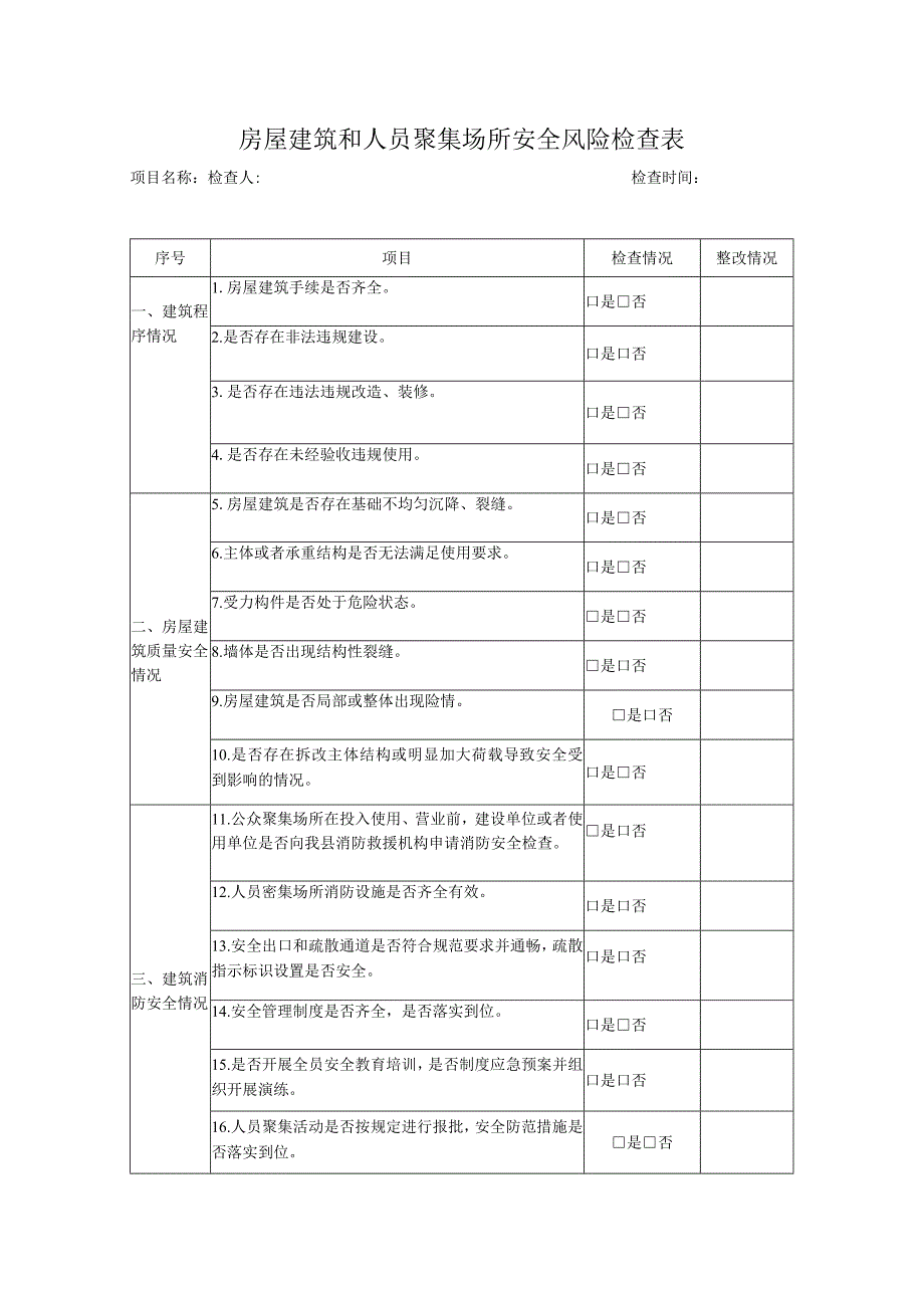 房屋建筑和人员聚集场所安全风险检查表.docx_第1页
