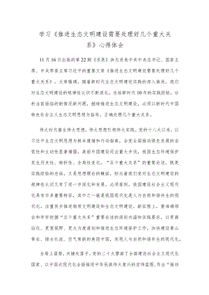 学习《推进生态文明建设需要处理好几个重大关系》心得体会.docx