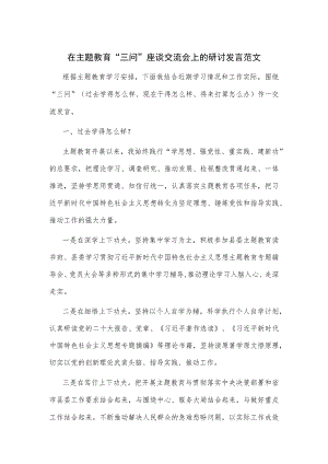 在主题教育“三问”座谈交流会上的研讨发言范文.docx