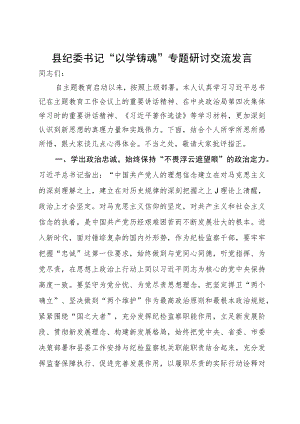 县纪委书记“以学铸魂”专题研讨交流发言.docx