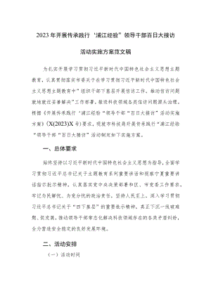 2023年开展传承践行“浦江经验”领导干部百日大接访活动实施方案范文稿.docx