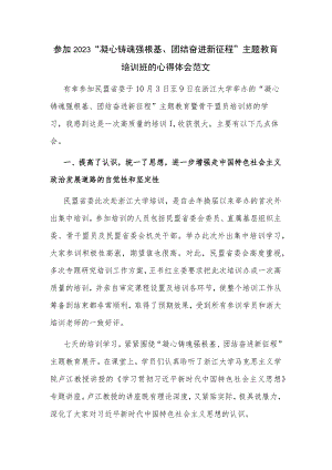 参加2023“凝心铸魂强根基、团结奋进新征程”主题教育培训班的心得体会范文.docx