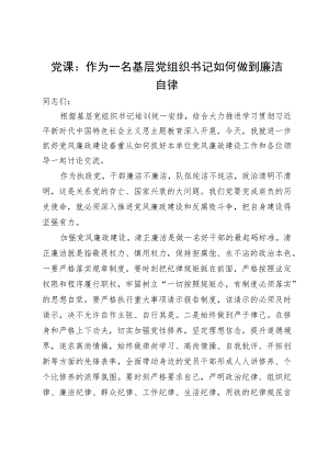 研讨交流发言：作为一名基层党组织书记如何做到廉洁自律.docx
