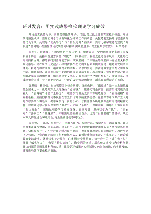 研讨发言：用实践成果检验理论学习成效.docx