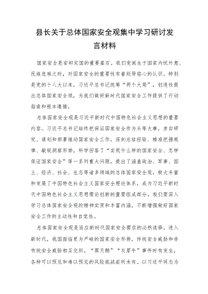 县长关于总体国家安全观集中学习研讨发言材料.docx