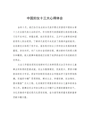2023中国妇女十三大学习心得体会十八篇.docx