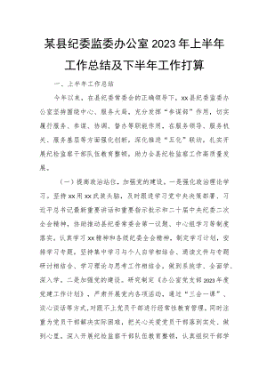 某县纪委监委办公室2023年上半年工作总结及下半年工作打算.docx