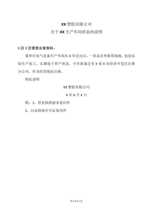 XX塑胶有限公司关于XX生产车间状态的说明（2023年）.docx