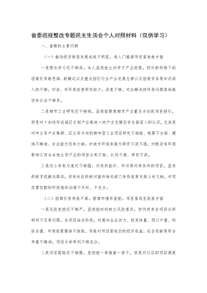 省委巡视整改专题民主生活会个人对照材料.docx