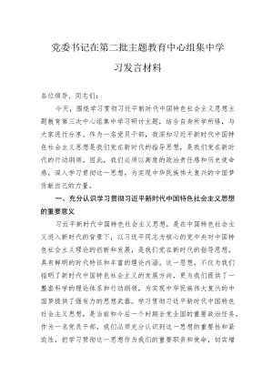 党委书记在第二批主题教育中心组集中学习发言材料.docx