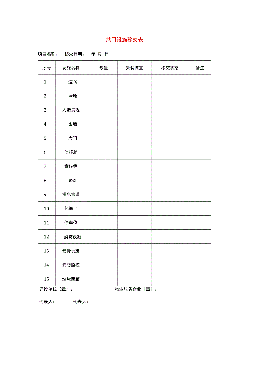 共用设施移交表.docx_第1页