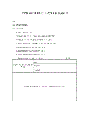 指定代表或者共同委托代理人授权委托书（2023年）.docx