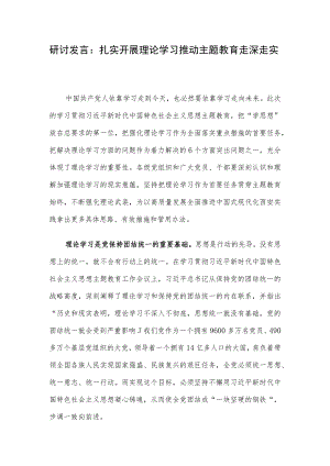 研讨发言：扎实开展理论学习 推动主题教育走深走实.docx