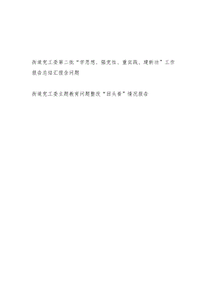 街道党工委第二批“学思想、强党性、重实践、建新功”工作报告总结汇报和问题整改“回头看”情况报告.docx