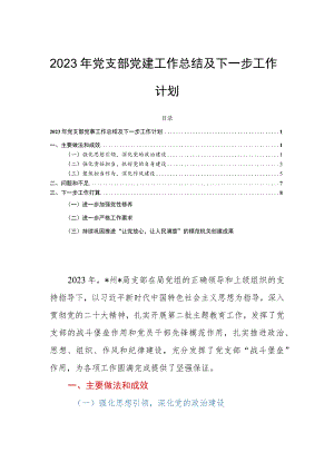 2023年党支部党建工作总结及下一步工作计划 .docx