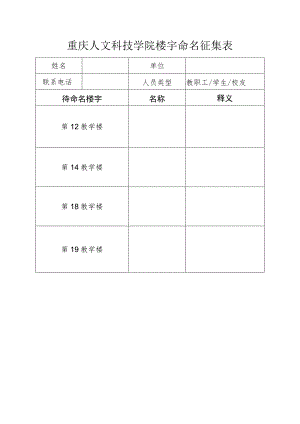 重庆人文科技学院楼宇命名征集表.docx