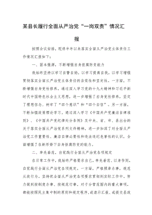 某县长履行全面从严治党“一岗双责”情况汇报.docx