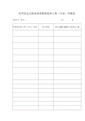 经开区定点职业培训机构培训工种专业申报表.docx