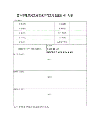苏州市建筑施工标准化示范工地创建目标计划表.docx