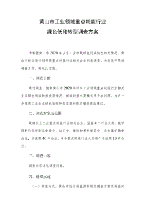 黄山市工业领域重点耗能行业绿色低碳转型调查方案.docx