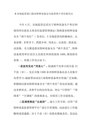 X市场监管部门落实特种设备安全监管两个责任新亮点.docx