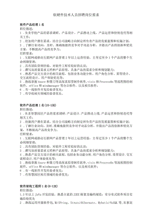 软硬件技术人员招聘岗位要求.docx