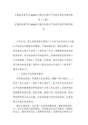 乡镇政法委书记2023年落实全面从严治党主体责任情况报告.docx