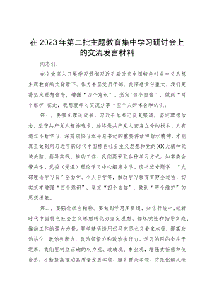 在2023年第二批主题教育集中学习研讨会上的交流发言材料.docx