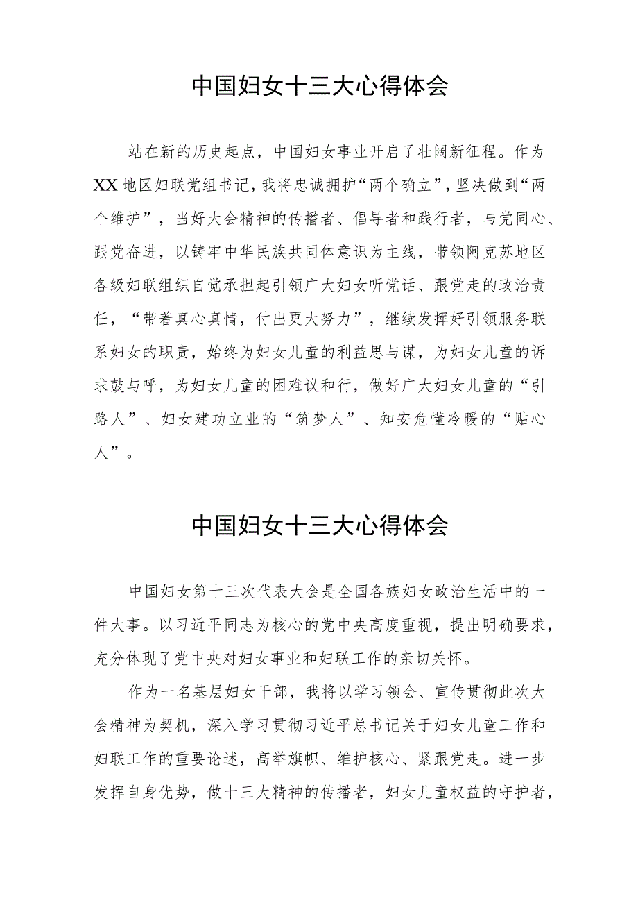 十四篇妇联主席学习中国妇女第十三次全国代表大会精神心得体会.docx_第3页