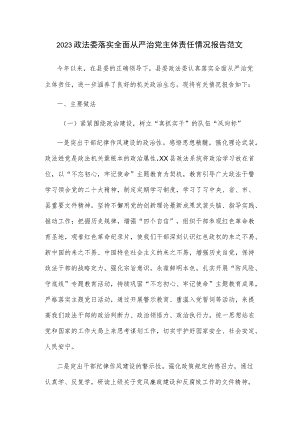 2023政法委落实全面从严治党主体责任情况报告范文.docx