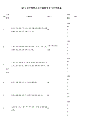 XXX党支部第二批主题教育工作任务清单.docx