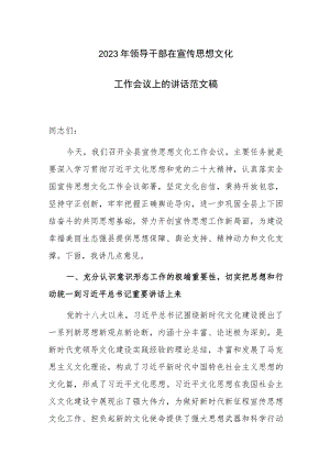 2023年领导干部在宣传思想文化工作会议上的讲话范文稿.docx
